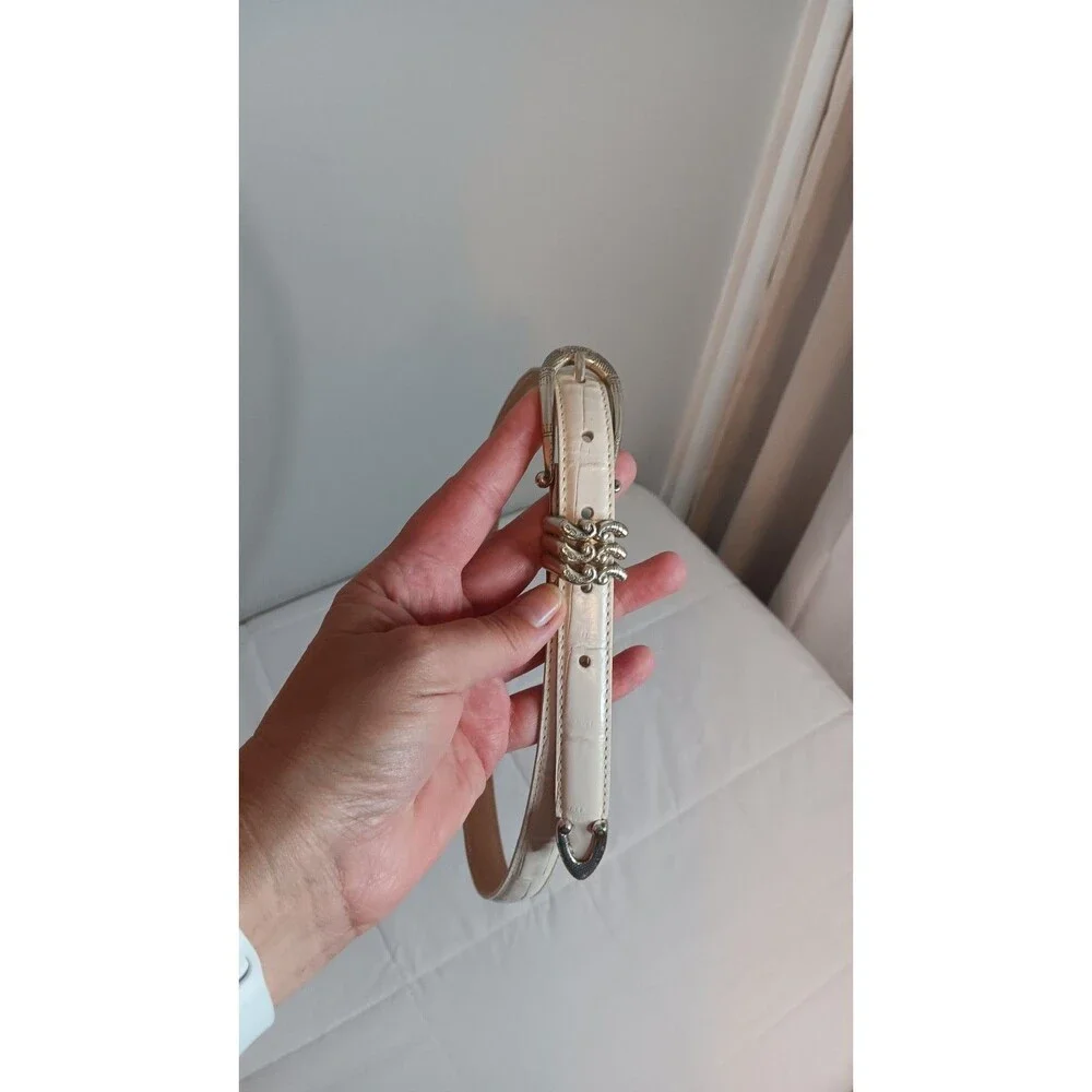 Brighton Womens Belt Size Medium Large Skinny White Leather Croc Filligree